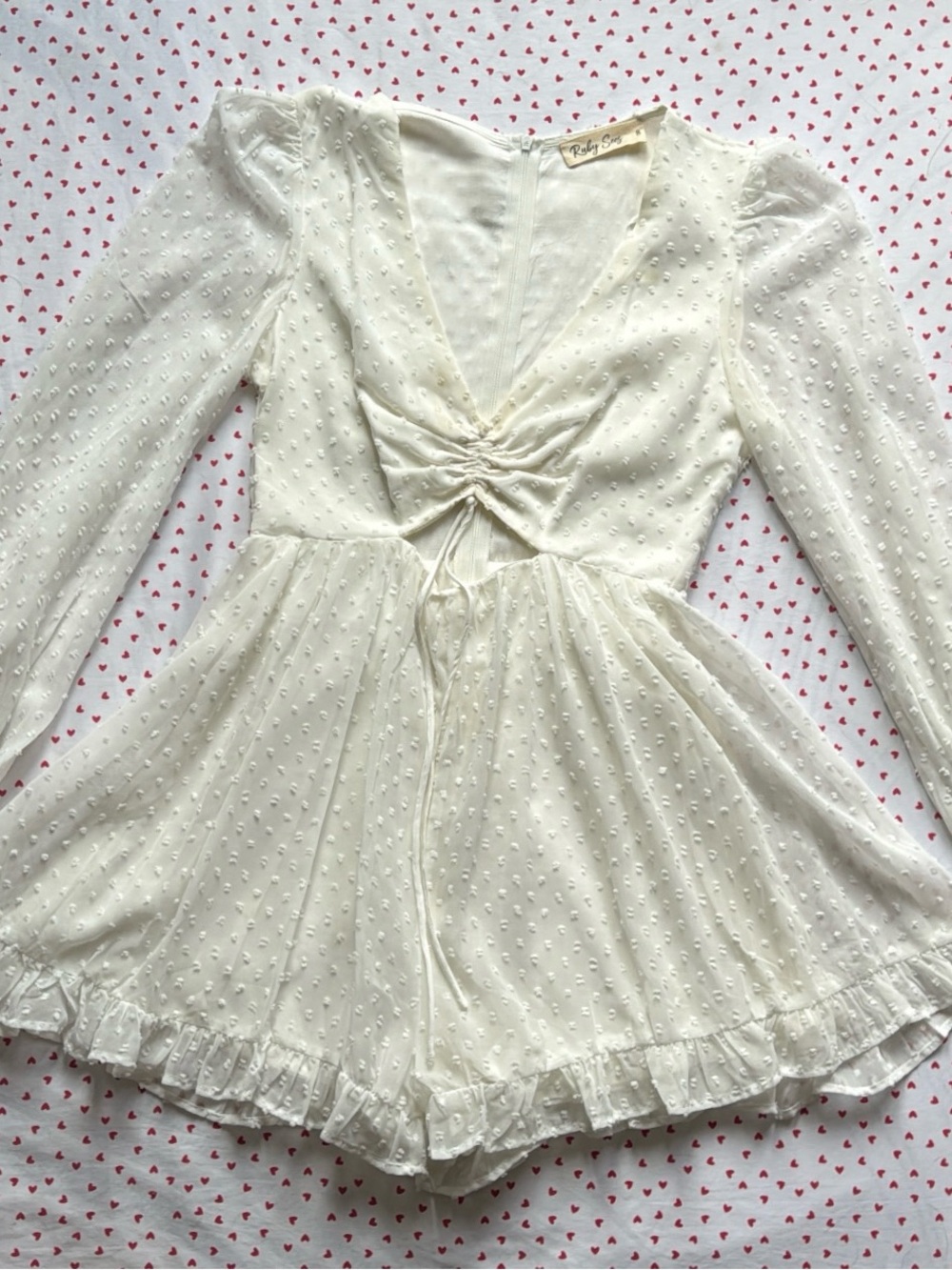 Light Cream Swiss Dot Mini Dress with Ruching